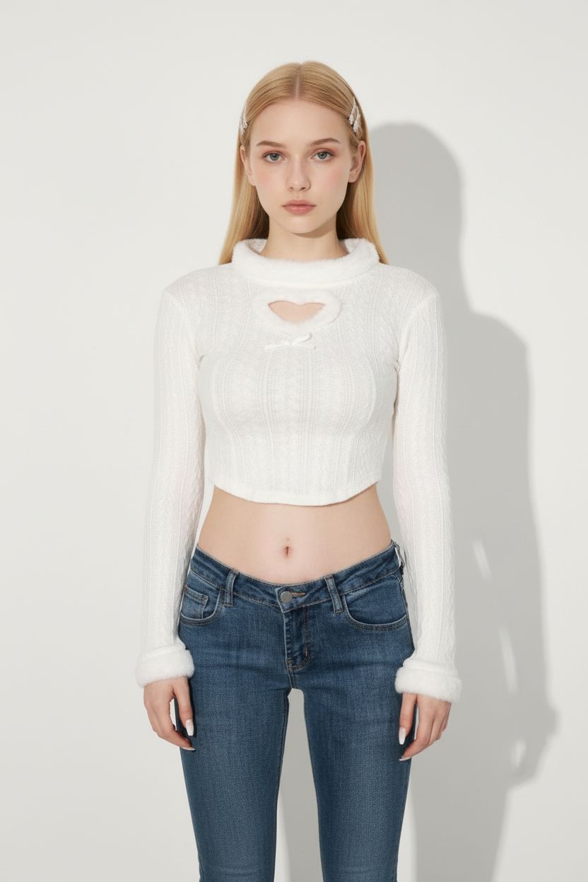Heart Cutout Cable Knit Sweater