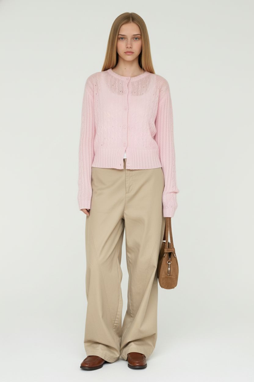 Pink Wool Knitted Cardigan