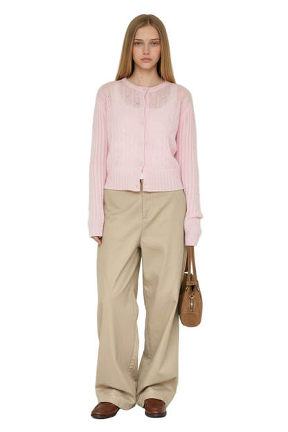 Pink Wool Knitted Cardigan