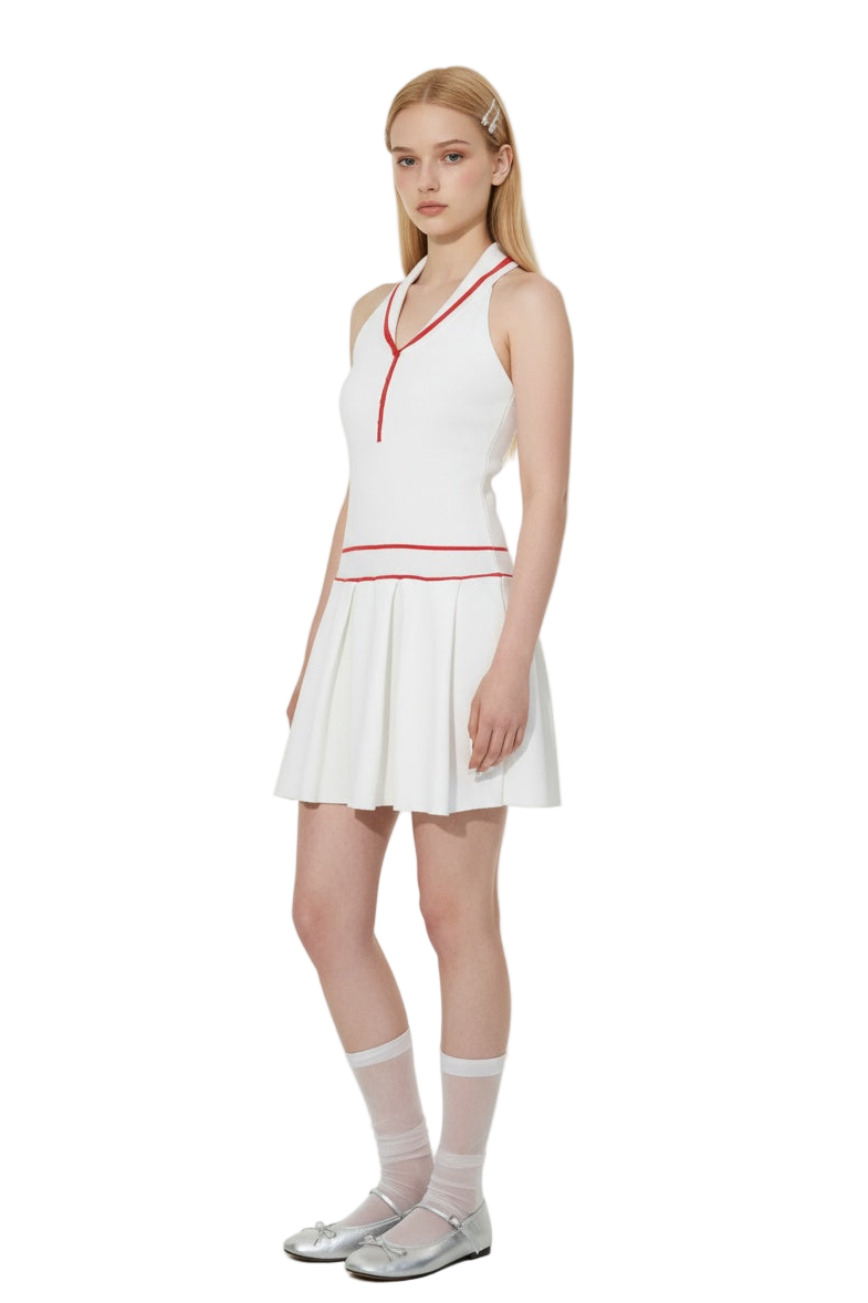 French-Style Sleeveless Pleated Dress