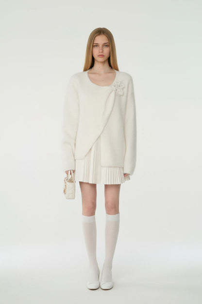 Soft Fuzzy Mohair Beaded Bow Sweater