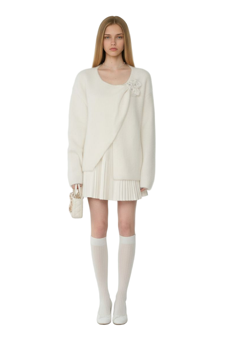 Soft Fuzzy Mohair Beaded Bow Sweater