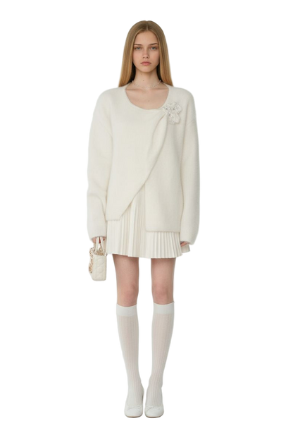 Soft Fuzzy Mohair Beaded Bow Sweater