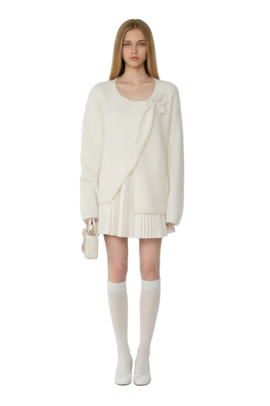 Soft Fuzzy Mohair Beaded Bow Sweater