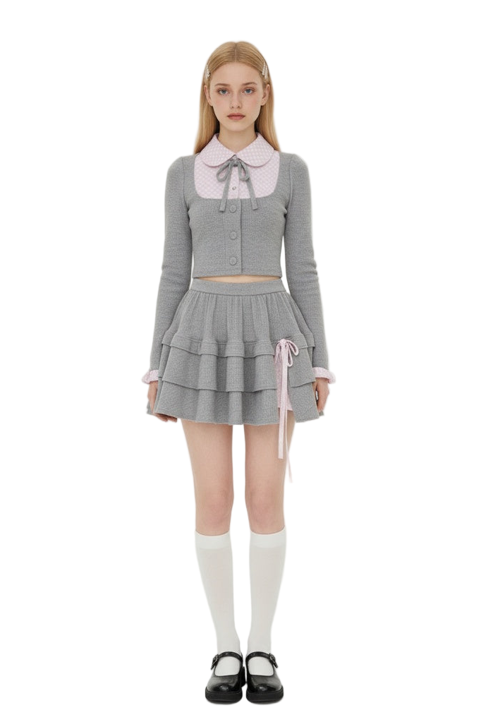 Melange Checkered Two-Piece in Dusty Grey