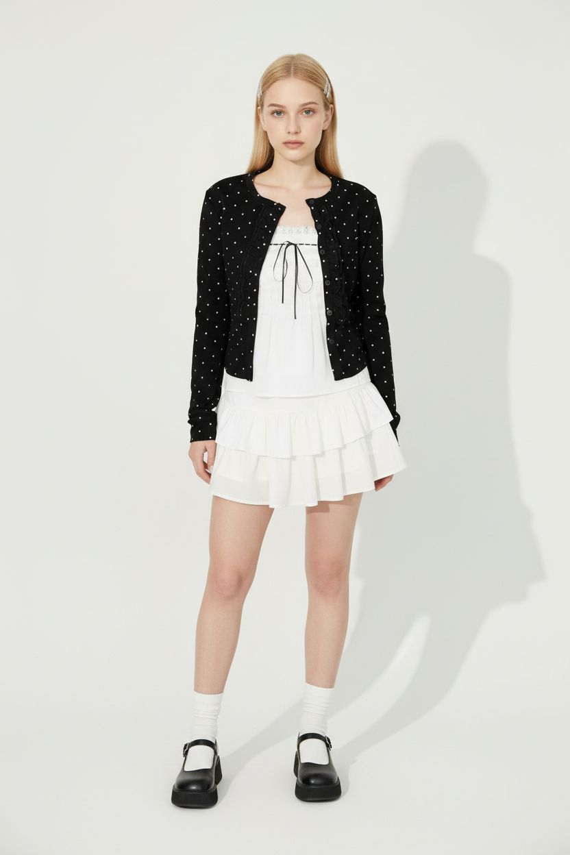 Polka Dot Cardigan + Lace Tube Top Set