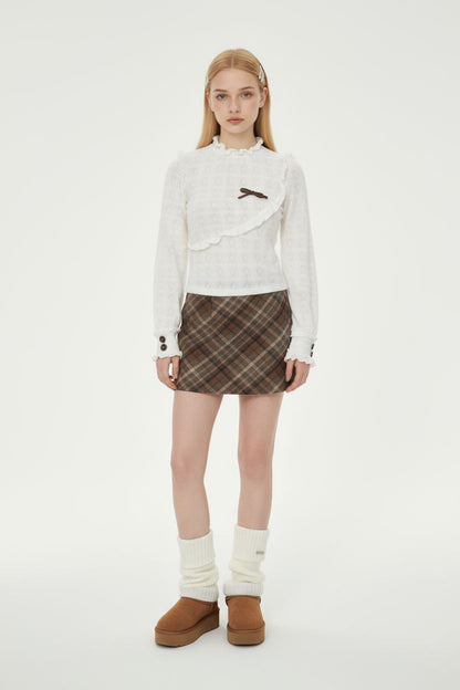 Jacquard Knit Top with Ruffled Edges