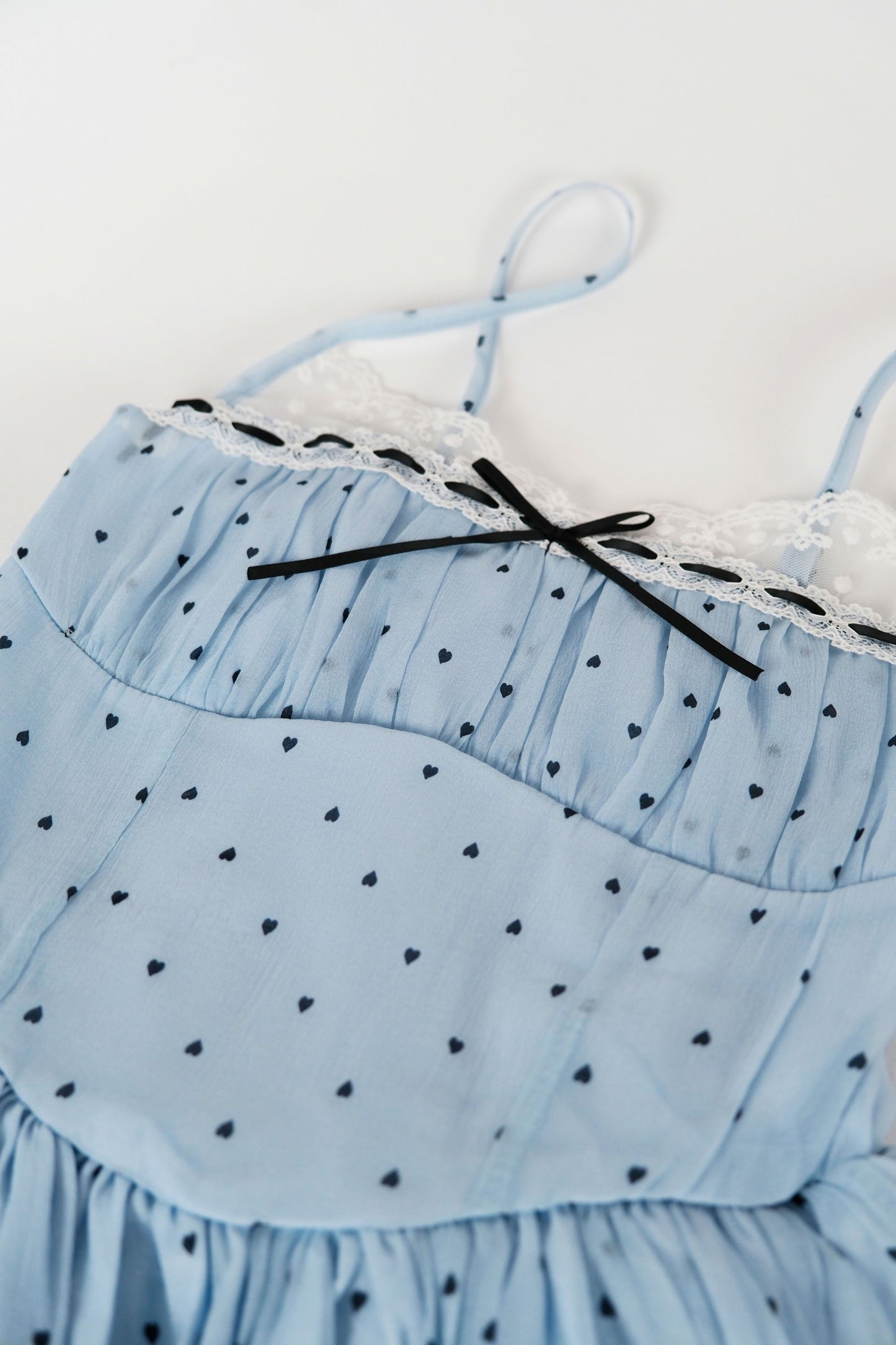 Baby blue polka dot lace strap dress