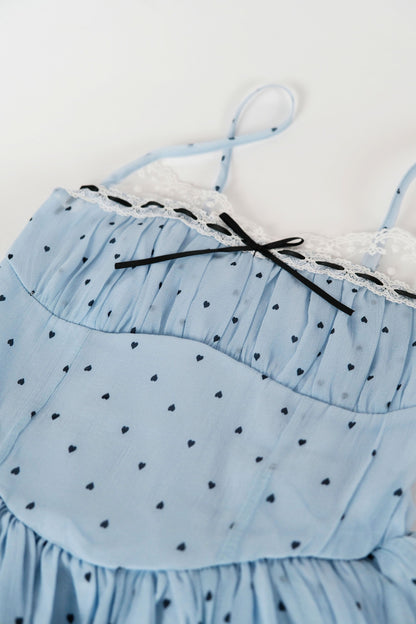 Baby blue polka dot lace strap dress