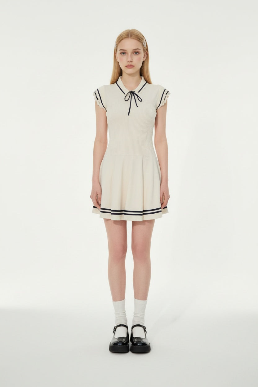 Nautical-style Flutter Sleeve Knit Dress