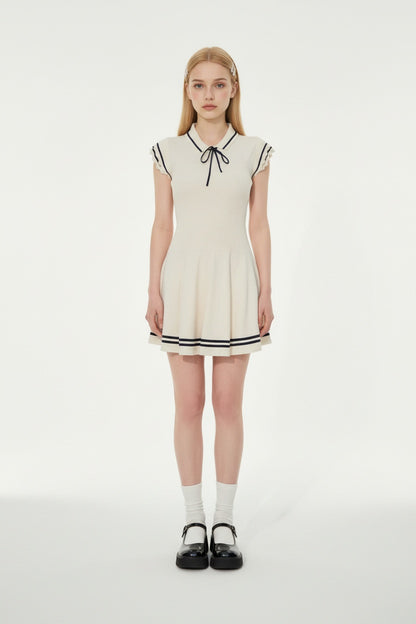 Nautical-style Flutter Sleeve Knit Dress
