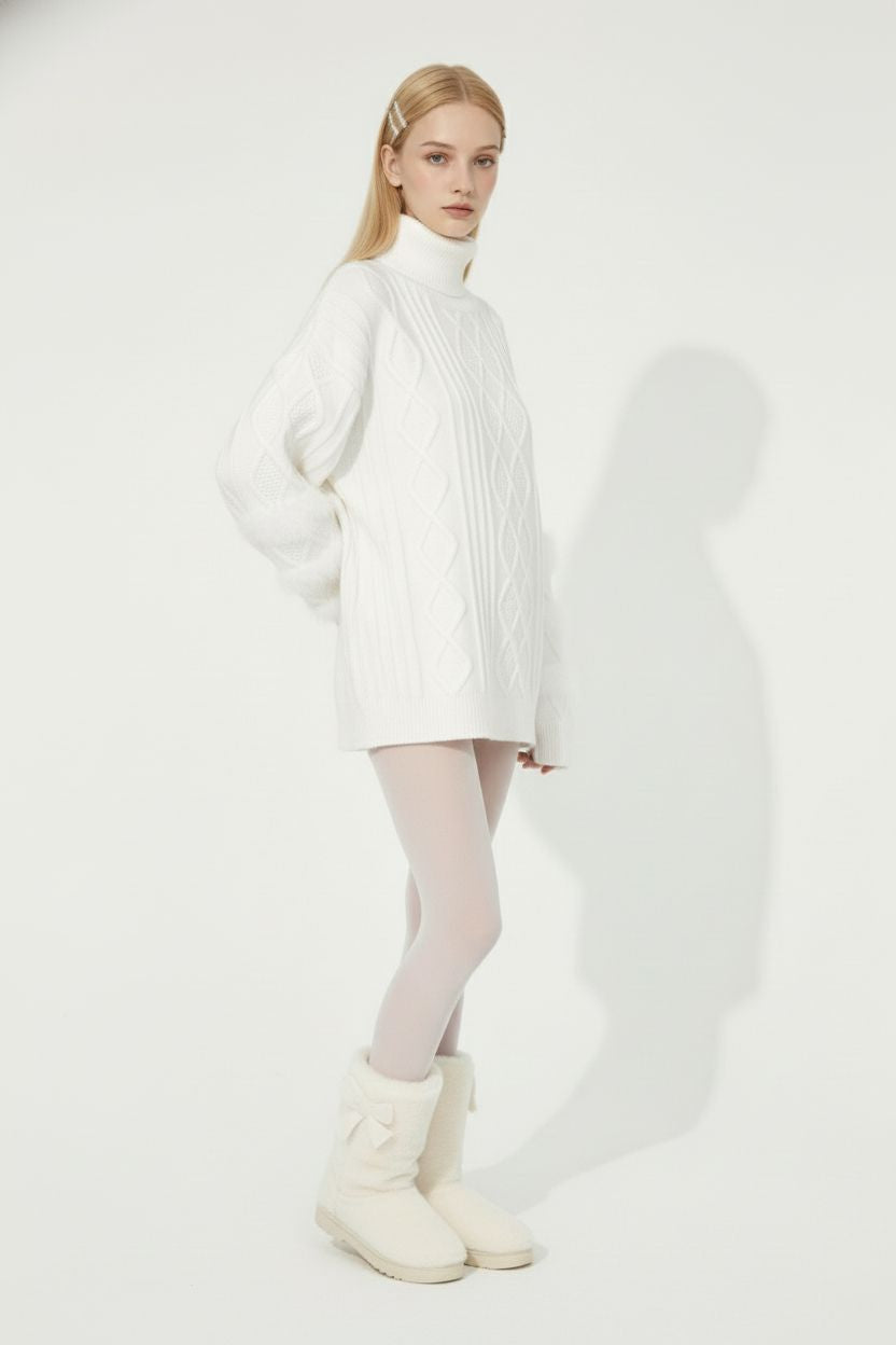 Loose Furry Patchwork Cable Knit Sweater