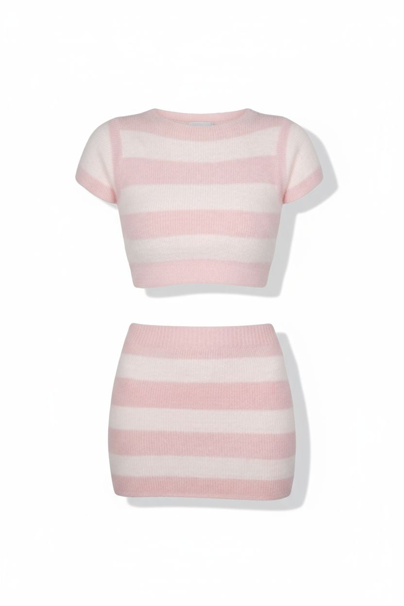 Color-Block Striped Mohair Cutout Top & Bodycon Skirt Set