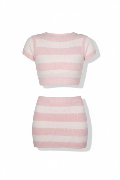 Color-Block Striped Mohair Cutout Top & Bodycon Skirt Set