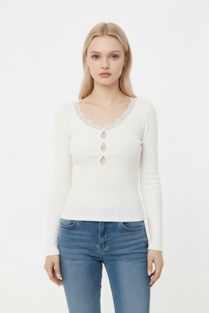 White Lace Long Sleeve Blouse