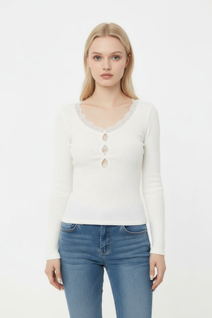 White Lace Long Sleeve Blouse