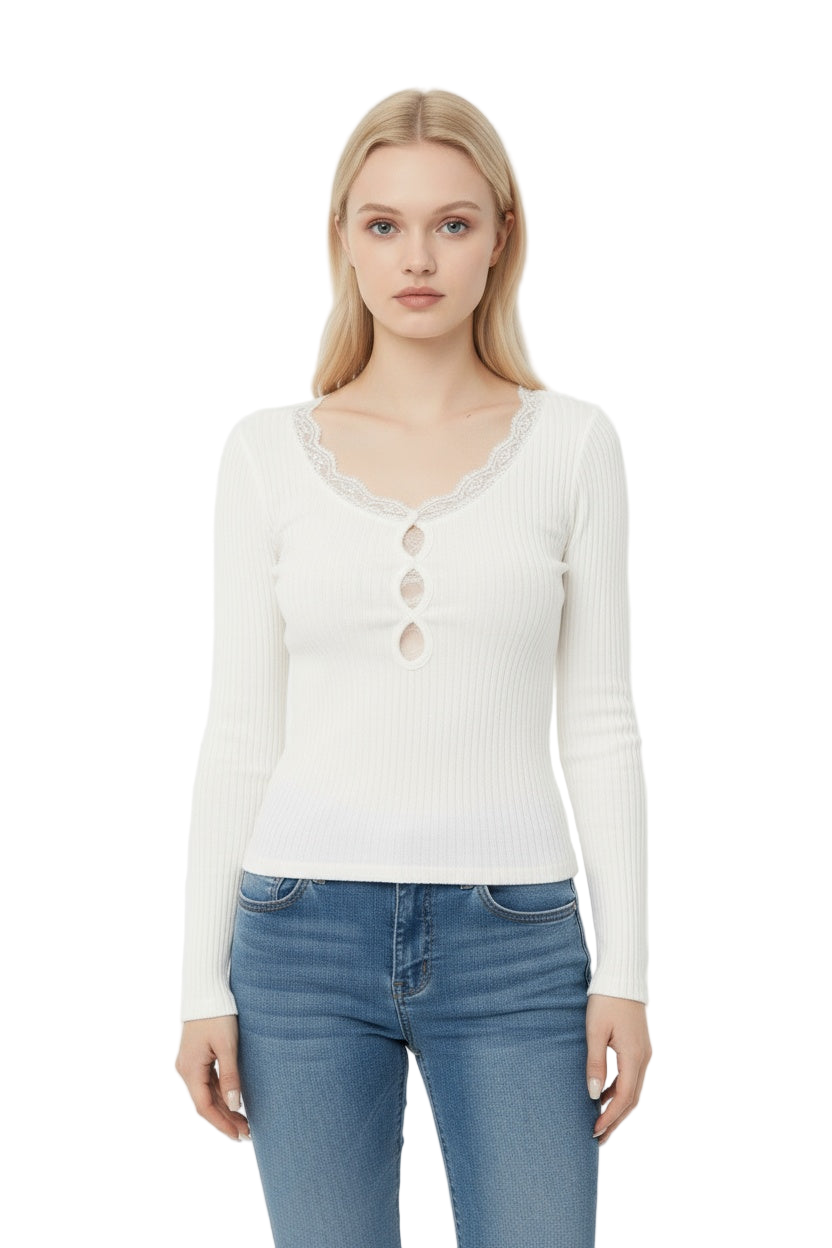 White Lace Long Sleeve Blouse