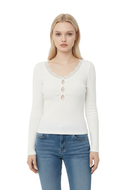 White Lace Long Sleeve Blouse