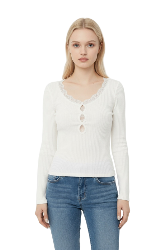 White Lace Long Sleeve Blouse