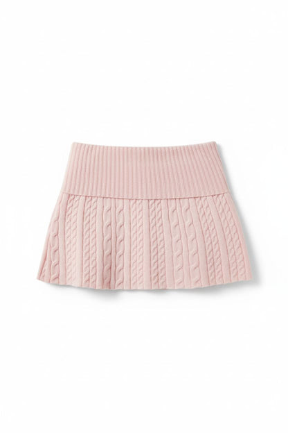 Pink Cable Knit Skirt with Folded Waist