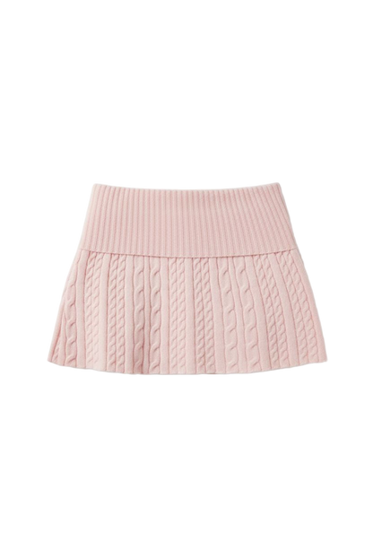 Pink Cable Knit Skirt with Folded Waist