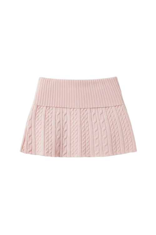 Pink Cable Knit Skirt with Folded Waist