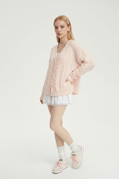 Loose Cable Knit Cardigan – Cozy Slouchy Fit