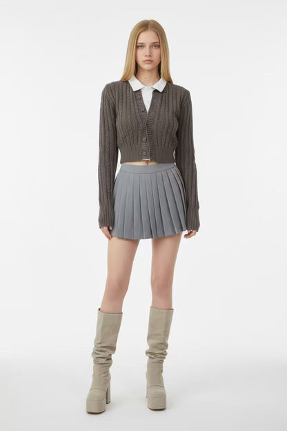 Vintage Round-Neck Cable Knit Cardigan