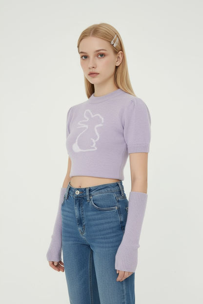 Purple Bunny Sleeve-Cover Knit Sweater