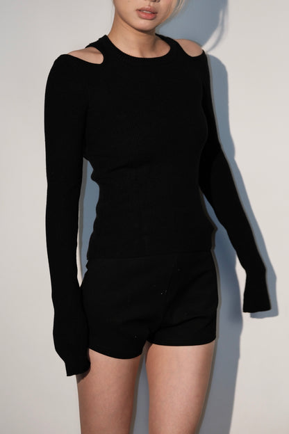 Elegant backless black knitted top
