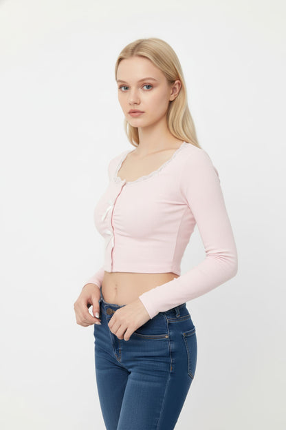 Pink Lace-Trimmed Top