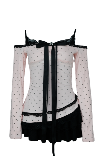Polka dot top & lace puff skirt outfit