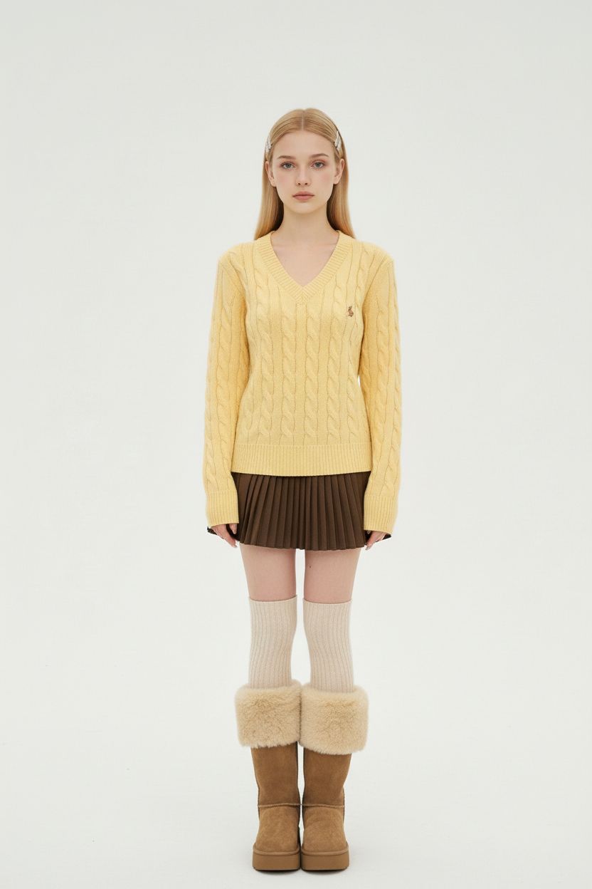 V-Neck Cable Knit Sweater