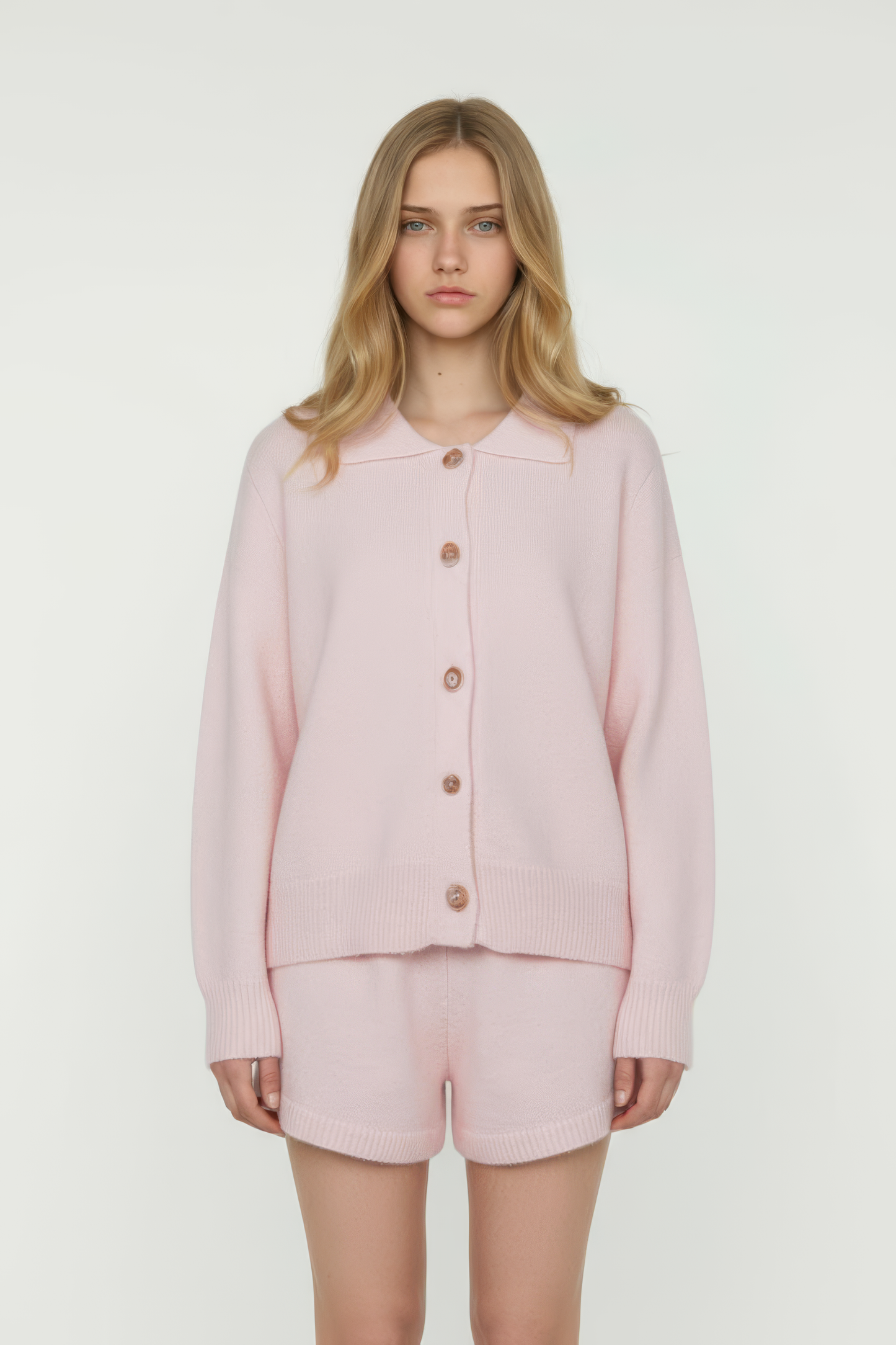 Pink Relaxed-Fit Knit Set with Shorts