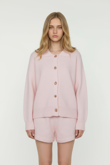 Pink Relaxed-Fit Knit Set with Shorts