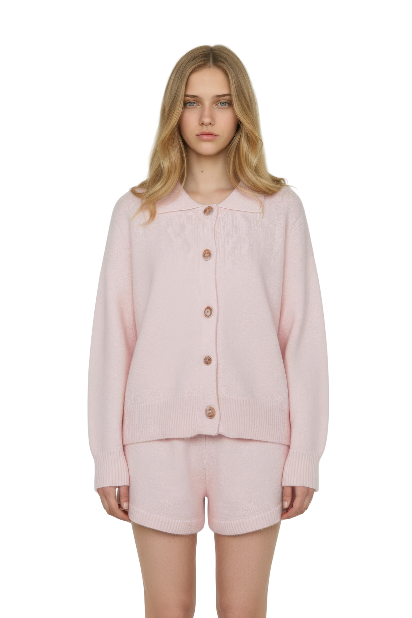 Pink Relaxed-Fit Knit Set with Shorts