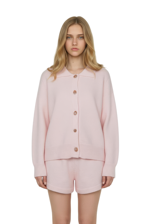 Pink Relaxed-Fit Knit Set with Shorts