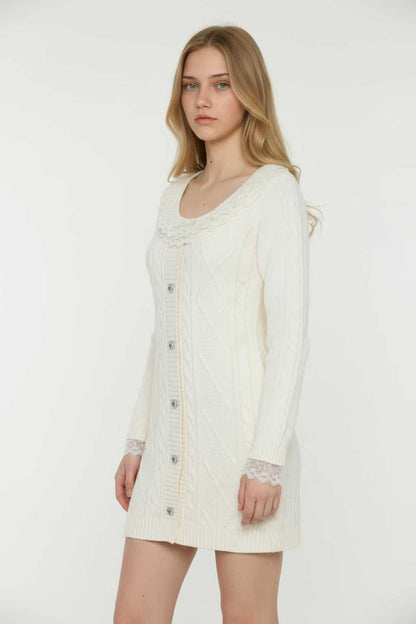 White Lace Knit Sweater Dress