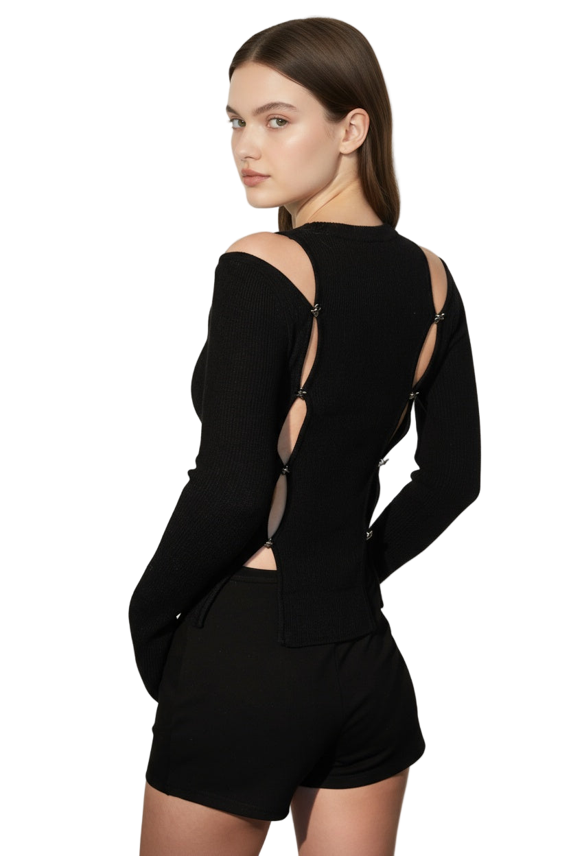 Elegant backless black knitted top