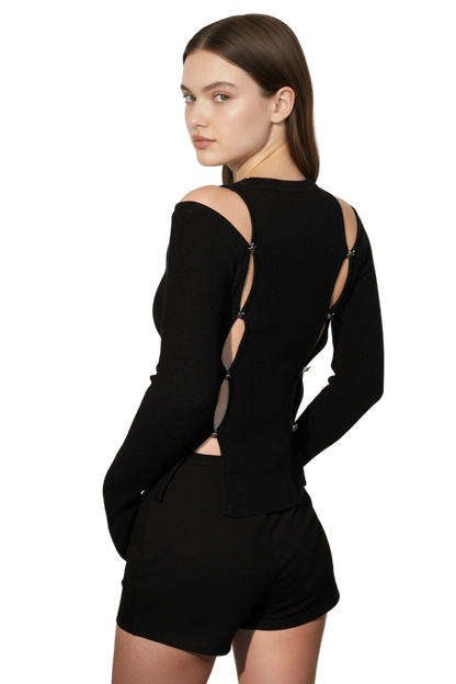 Elegant backless black knitted top