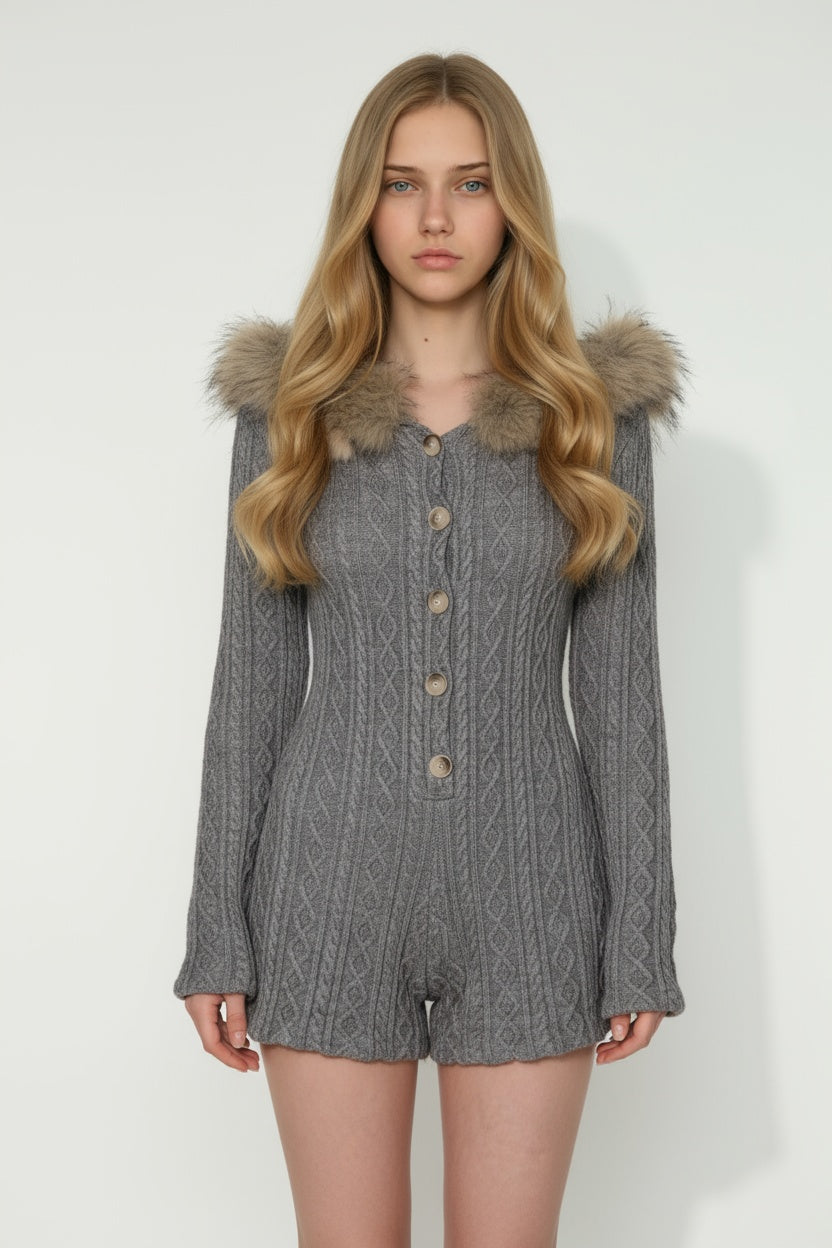 Cozy Hooded Cable Knit Jumpsuit