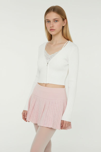 Pink Cable Knit Skirt with Folded Waist