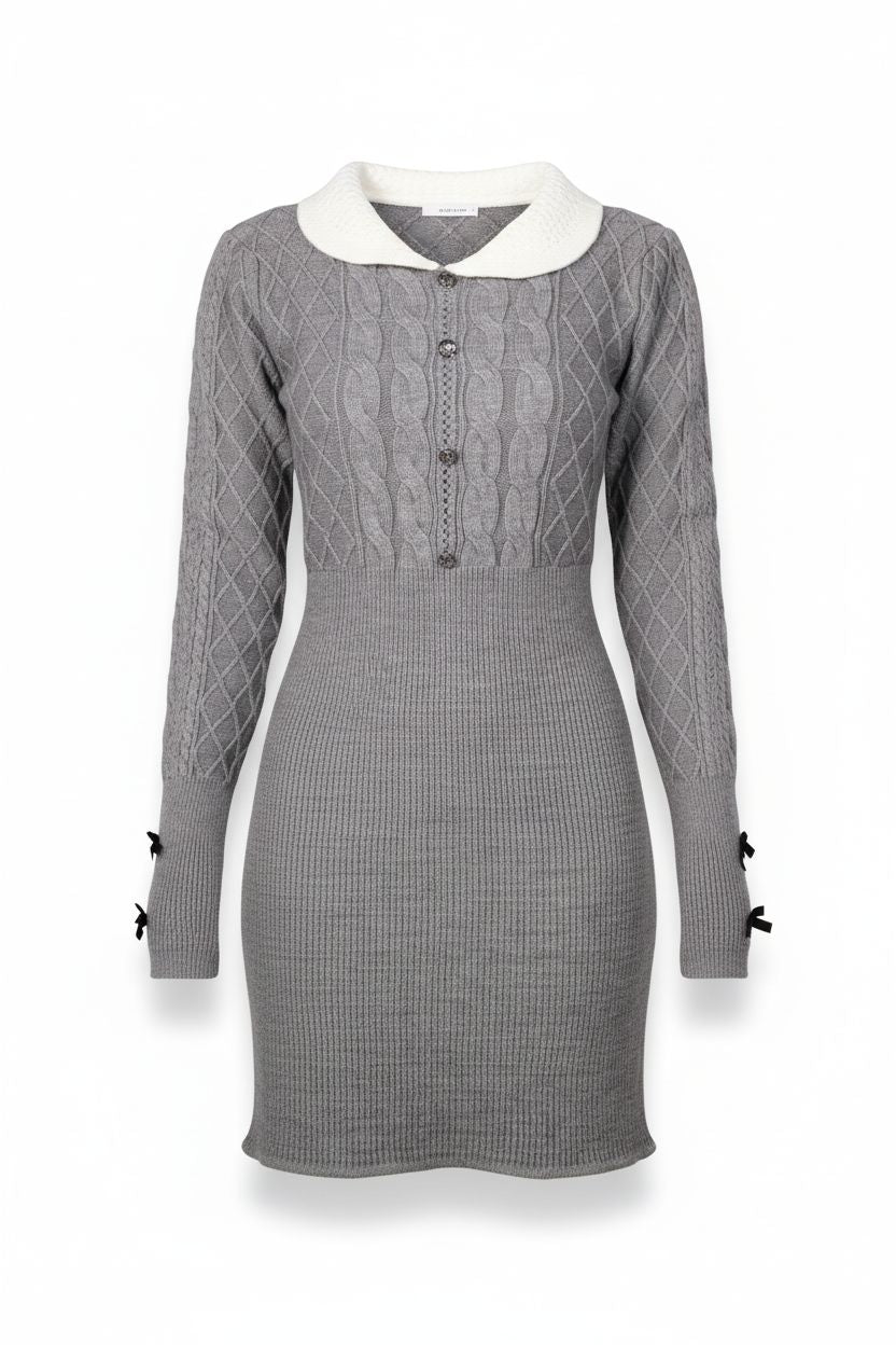 Gray Peter Pan Collar Knit Bodycon Dress
