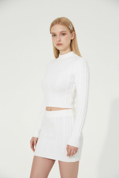 White Cable Knit Sweater & Mini Skirt Set