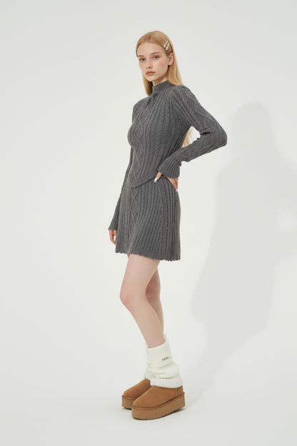Mock Neck Knit Sweater & A-Line Skirt Set