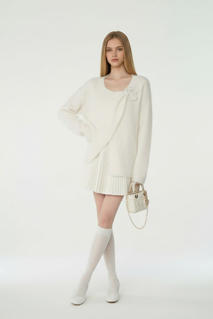 Soft Fuzzy Mohair Beaded Bow Sweater