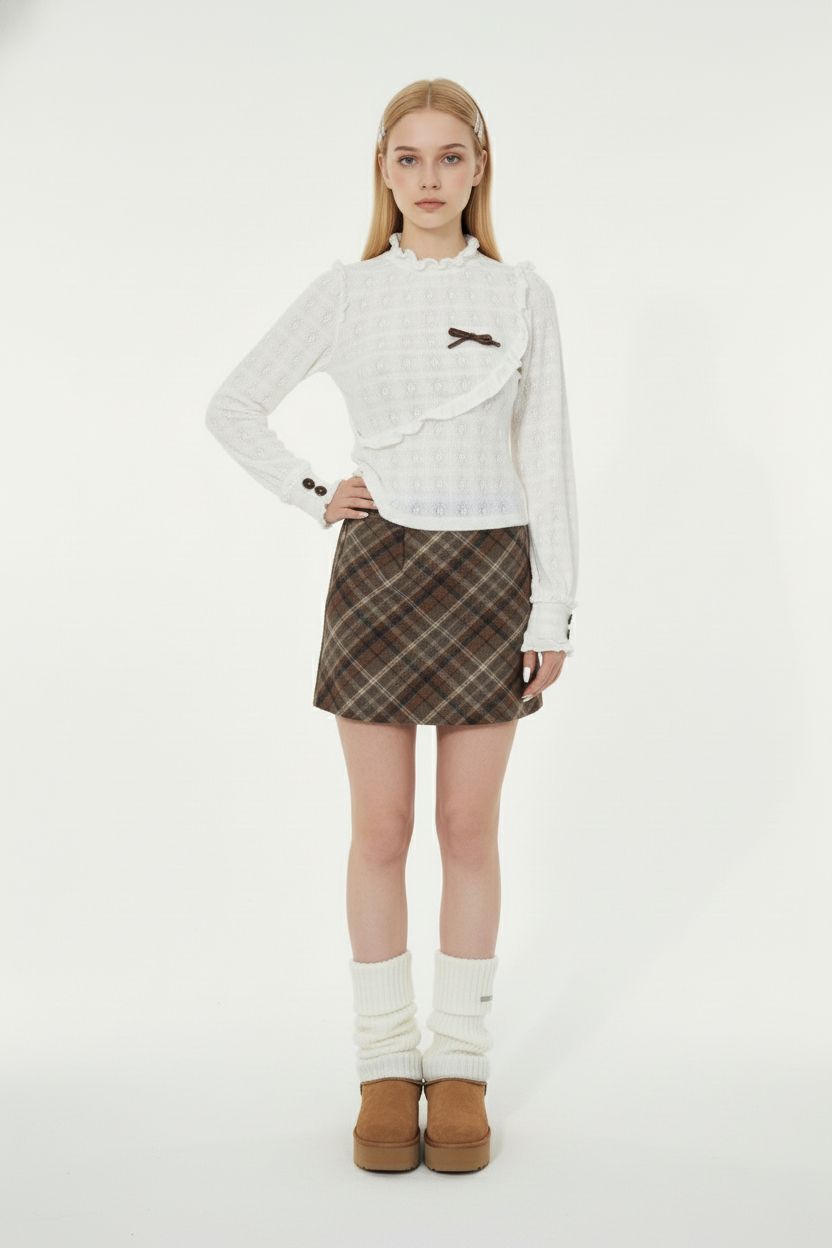 Jacquard Knit Top with Ruffled Edges