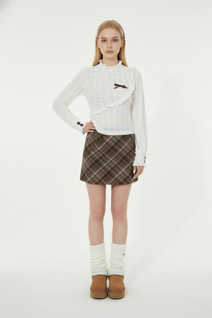 Jacquard Knit Top with Ruffled Edges