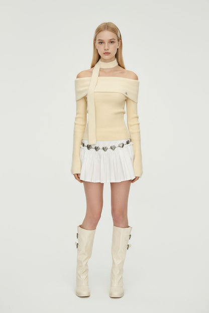 Vintage Off-Shoulder Knit Top – Long Sleeves