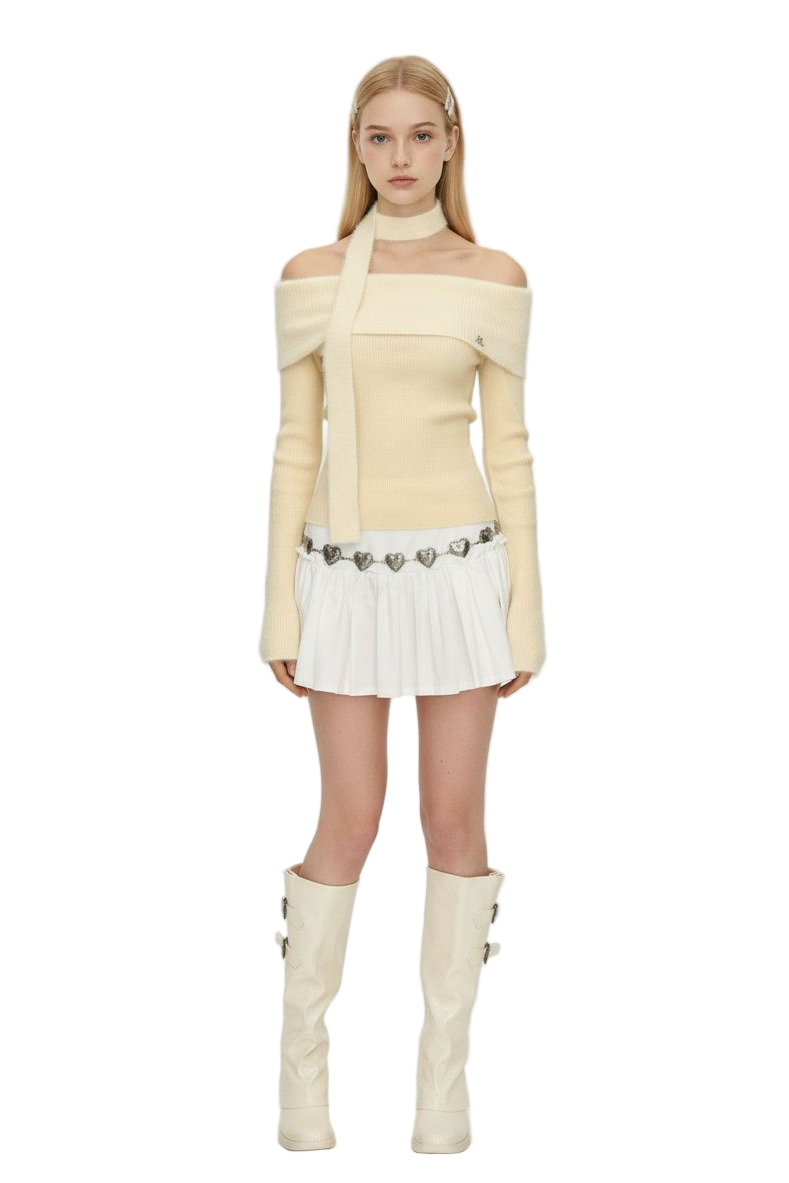 Vintage Off-Shoulder Knit Top – Long Sleeves